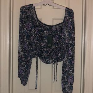 Off the shoulder long sleeve crop top